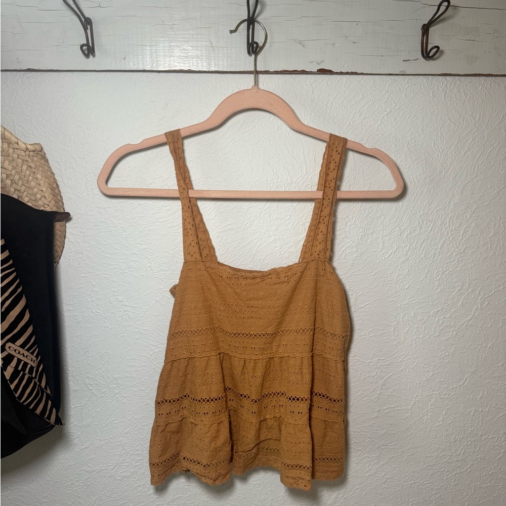Aeropostle Sleeveless Eyelet Peplum Tank Top - Tan